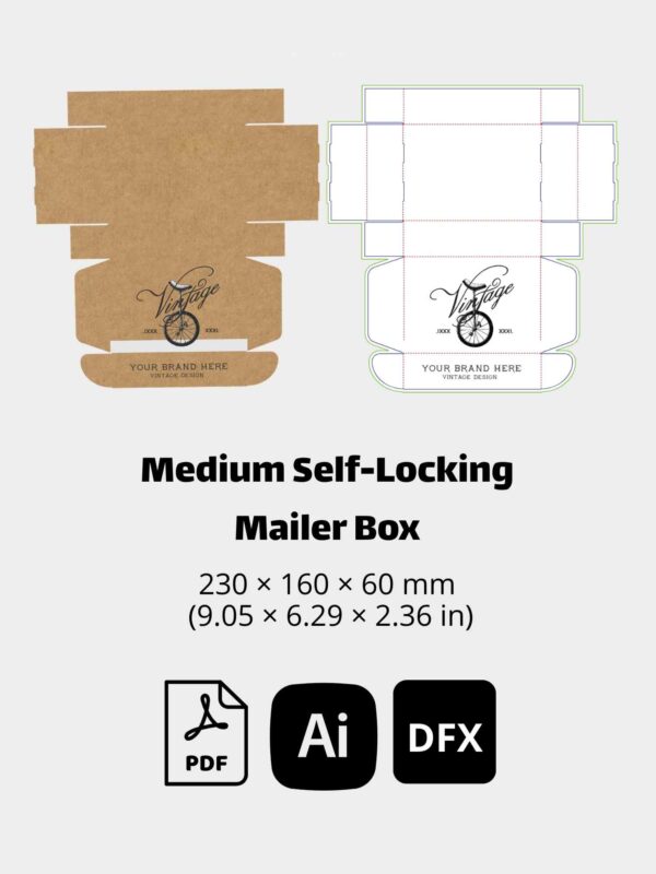 Self Locking Mailer Box Die line 230x160x60mm