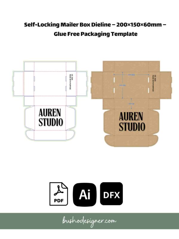 Self Locking Mailer Box Dieline 200x150x60mm