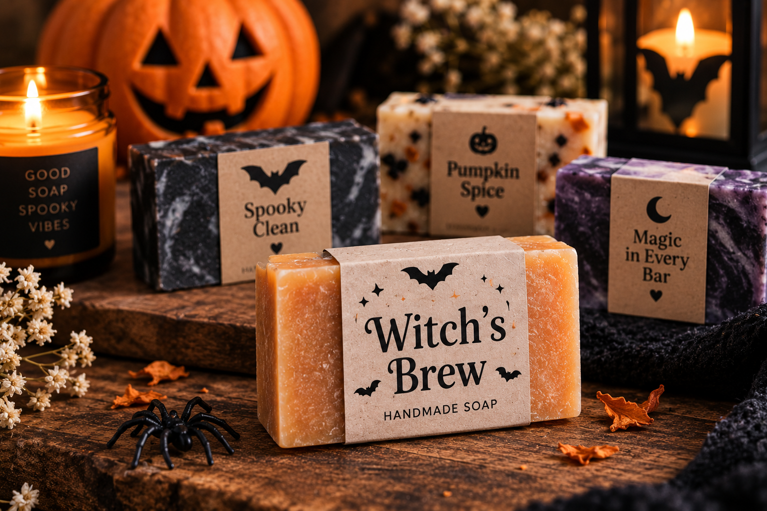 Halloween printable packaging wrap on a kraft box