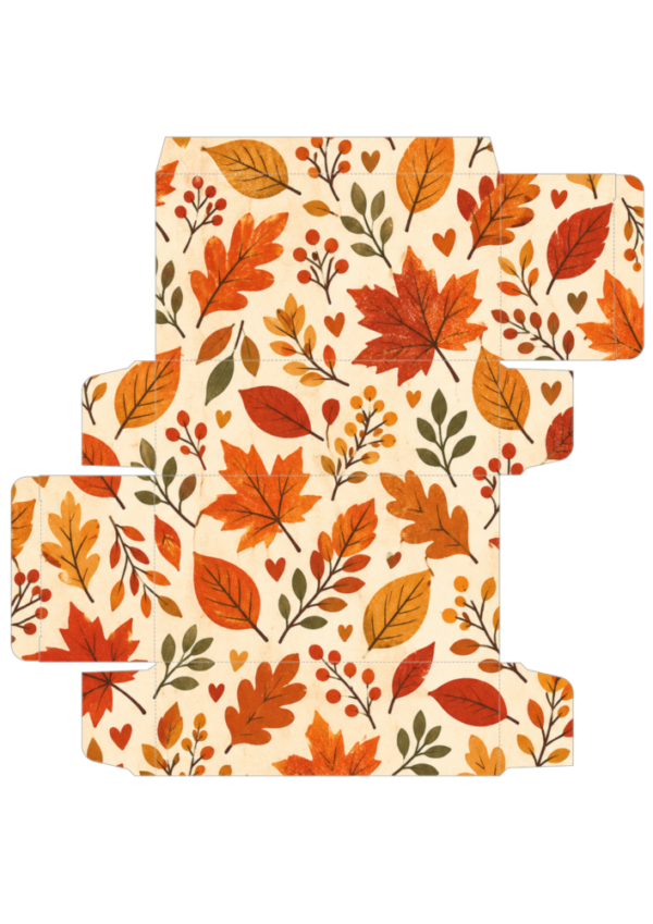 A4 Thanksgiving printable gift box template with orange fall leaves pattern