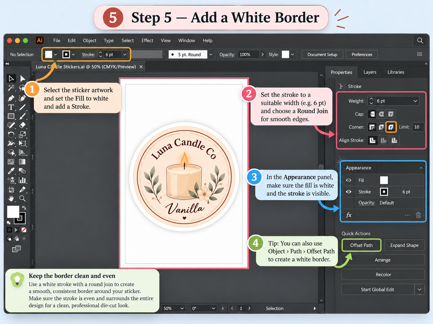 Adobe Illustrator sticker tutorial step 5 adding a white border