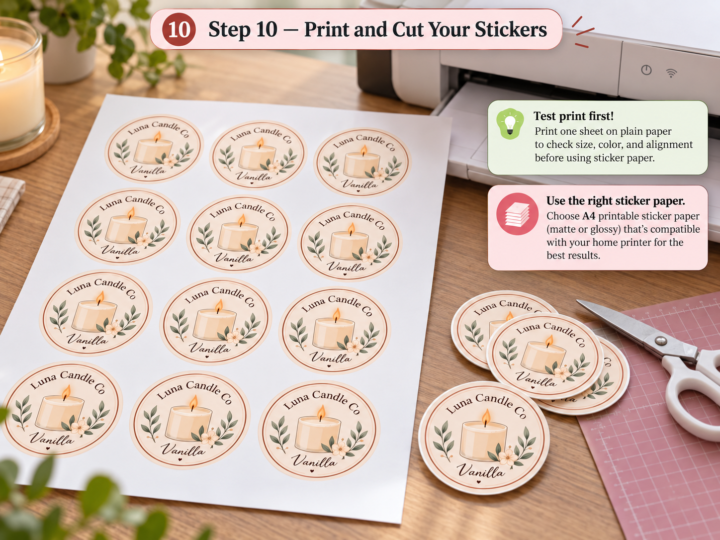 Sticker tutorial step 10 printing and cutting the finished sticker sheet